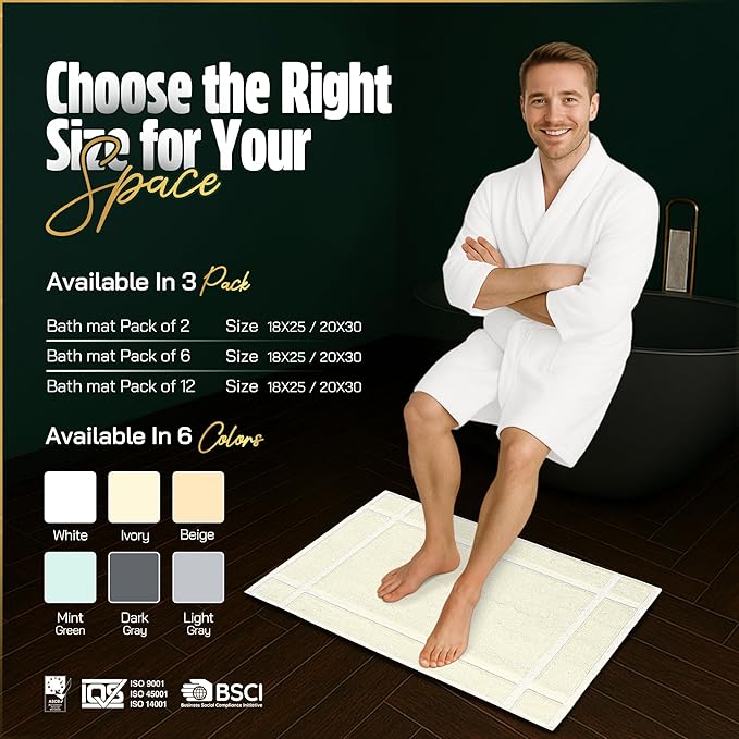 Pearl Linens Pack of 6 100% Cotton Bath Mat 20x30 inches, Soft & Absorbent - Image 3