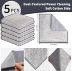 2 in 1 Stainless Steel Scrubber & Microfiber Cleaning Cloth, 5 Pack Towel & - Image 2