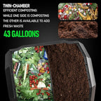 Hourleey Compost Bin Outdoor, 43 Gallon Dual Chamber Tumbling Composting Bin - Image 2