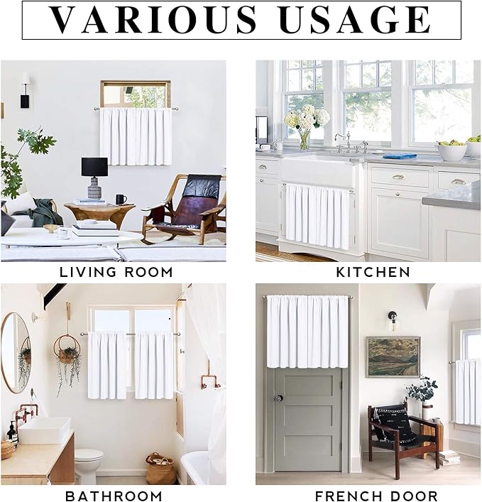 RYB HOME White Kitchen Curtains 30 inch Tier Curtain Treatment - Image 7