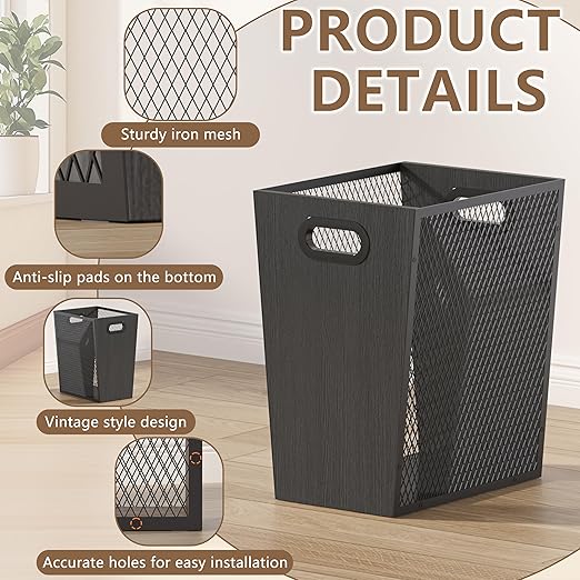 Piskyet Black Office Trash Can for Near Desk, 4.5 Gallon Unique Wood Bedroom - Image 6