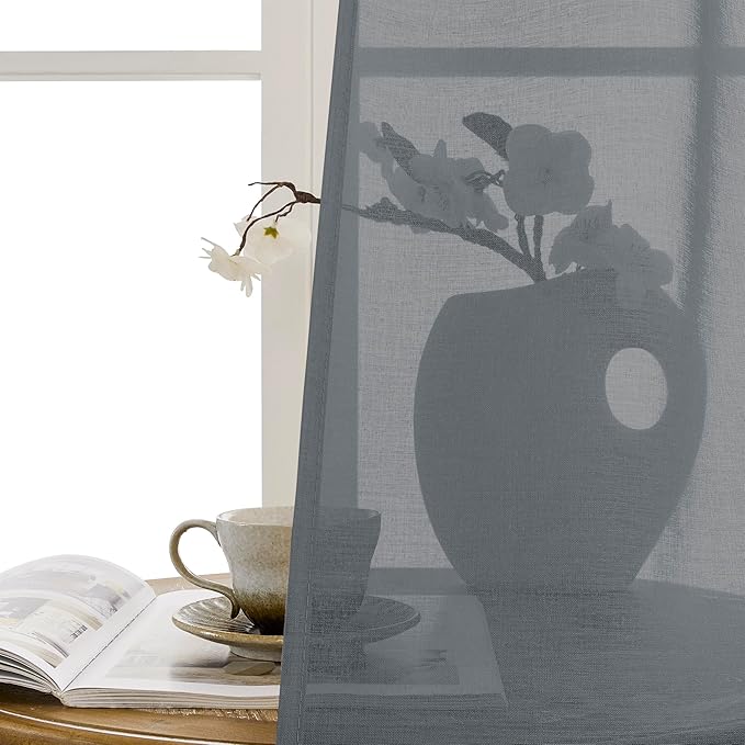 Tollpiz Short Sheer Linen Textured Curtain Sheers Doorway Light Filtering Voile - Image 9