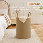 Laundry Basket, Woven Cotton Rope Laundry Hamper, 80L - Image 3