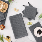 Fintale 100% Cotton Kitchen Towels and Dishcloths Set, 12 x 12 & 15 x 25 Inches - Image 8