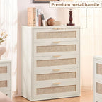 LEYAOYAO White Dresser for Bedroom, Modern 5 Drawers Boho Rattan Dressers - Image 6