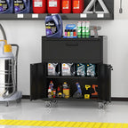 Metal Storage Cabinet with Wheels, Lockable Garage Cabinet with 2 Doors and 1 - Image 6