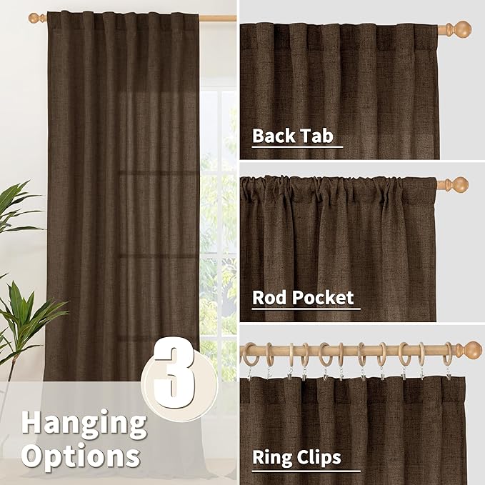 YoungsTex Brown Linen Curtains for Living Room 72 Inches Long, Semi Sheer - Image 6