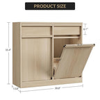 Double Tilt Out Trash Cabinet, Natural Wood Hidden Garbage Can Cabinet - Image 3