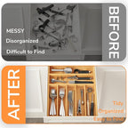 BAMEOS Bamboo Silverware Drawer Organizers, 11.9 inch Utensil Drawer Organizer - Image 7