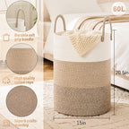 Laundry Basket, Woven Cotton Rope Laundry Hamper, 60L - Image 6