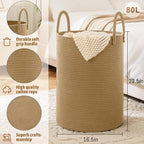Laundry Basket, Woven Cotton Rope Laundry Hamper, 80L - Image 6