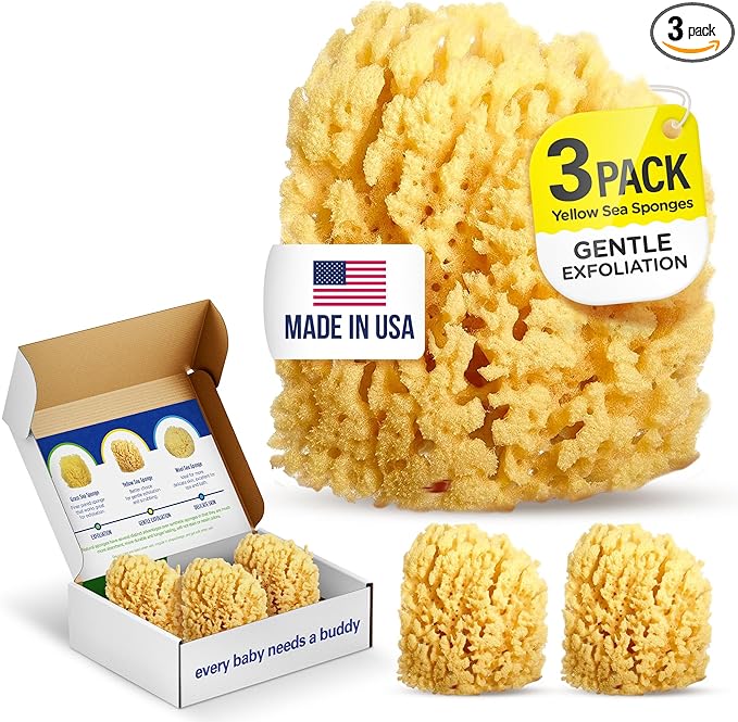 Baby Buddy Baby Bath 4in Yellow Sea Sponge, Absorbent Natural Sea Sponge by BabyBuddy