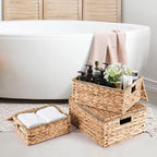 Wicker Storage Baskets with Lids and Handles, Hand Woven Rattan Storage Bins Box - Image 6