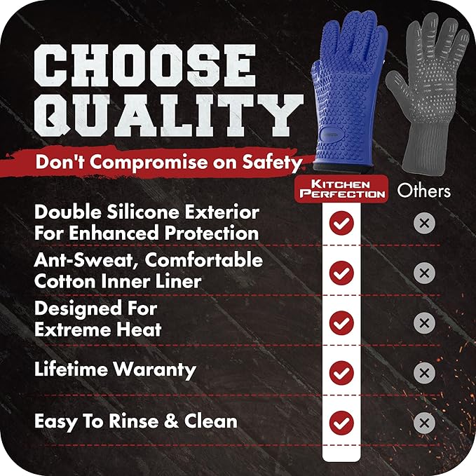 KITCHEN PERFECTION XL Silicone Smoker Oven Gloves-Extreme Heat Resistant BBQ - Image 8