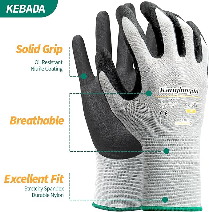 6-Paris Large Work Gloves for Men and Women, Nitrile Coated Safety Protective - Image 2