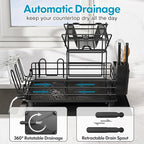 JASIWAY 2 Tier Black Large Stainless Steel Dish Drainers Drying Rack - Image 2