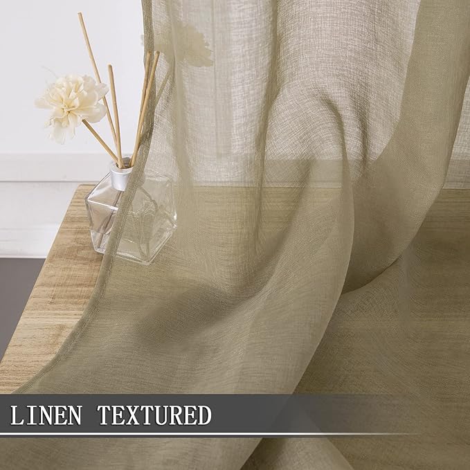 Tollpiz Short Sheer Curtains Linen Textured Living Room Curtain Sheers Light - Image 2