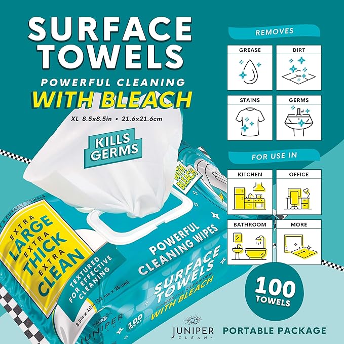 6 Packs Surface Wipes with Bleach, Thick & Large Dispose, All-Purpose Cleaner - Image 2