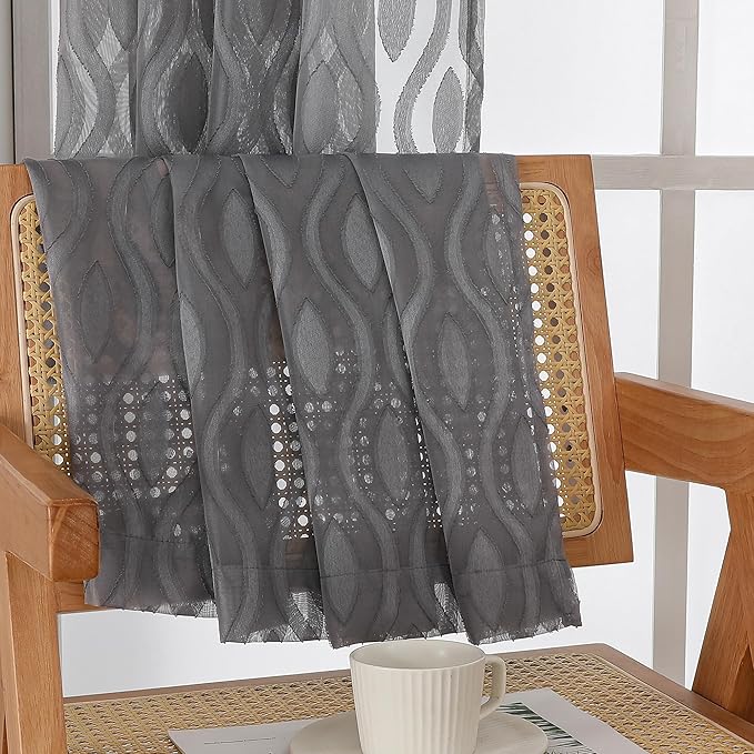 Aiyufeng Grey Sheer Curtains Tiers 36 Inch Length 2 Panels Set, Airy - Image 7