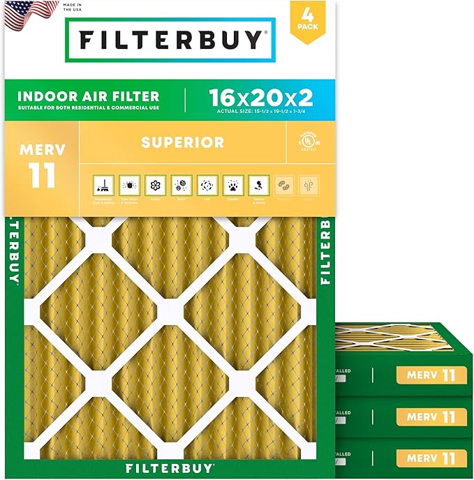 Filterbuy 16x20x2 Air Filter MERV 11 Allergen Defense Replacement, by Filterbuy