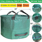 Professional 3-Pack 63 Gallons Lawn Garden Bags Reusable Yard Waste Bag - Image 4
