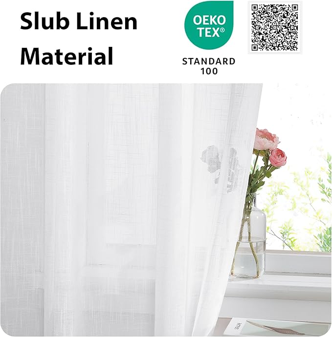NICETOWN French Door Curtain Panel Linen Look Classroom Window Shade Sidelight - Image 5