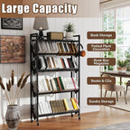 Book Carts 5 Tier 57.7x35.4x9.84 in Rolling Book Cart Large Capacity Bookshelf - Image 6
