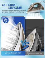 Large Irons Steamer for Clothes, 1500W Iron Non-Stick Ceramic Soleplate - Image 3