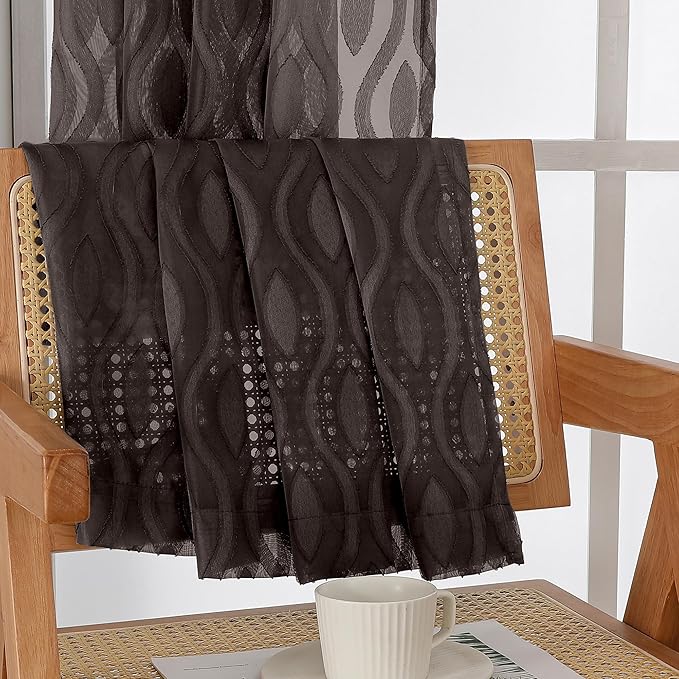 Aiyufeng Sheer Brown Curtains 45 Inch Length 2 Panels Set, Farmhouse Clip - Image 7