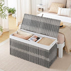 HOOBRO Storage Basket with Lid, 52.8 Gallon Wicker Basket, Handwoven Blanket - Image 3