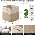 11 Inch Cube Storage Bins, Organizer Woven Cotton Rope Square Baskets - Image 3