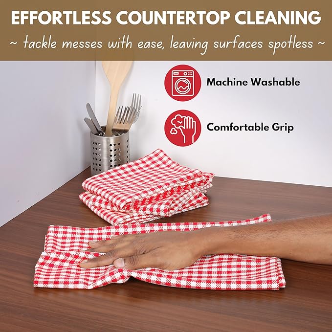 Native Fab Gingham Cotton Kitchen Towel 4 Pack 16"x26" - Image 4