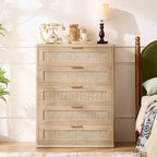 LEYAOYAO Rattan Dresser for Bedroom Set 2, Modern 5 Drawers Boho Dressers - Image 6