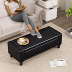 48.8" Storage Ottoman Bench Black | Faux Leather Bedroom Bench - Image 6