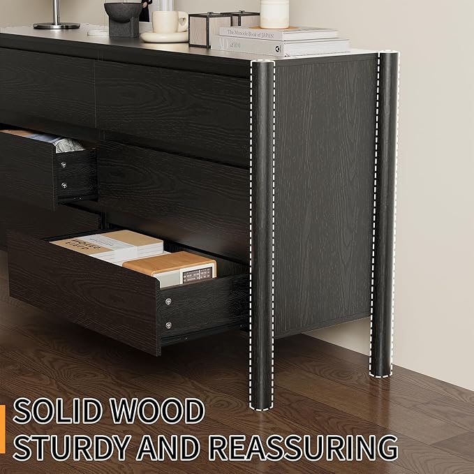 Dresser for Bedroom with 6 Drawers, Wooden TV Stand, Closet Clothes Organizer - Image 5