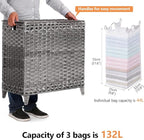 Laundry Hamper with 3 Removable Liner Bags; 132L Handwoven Rattan Laundry - Image 4