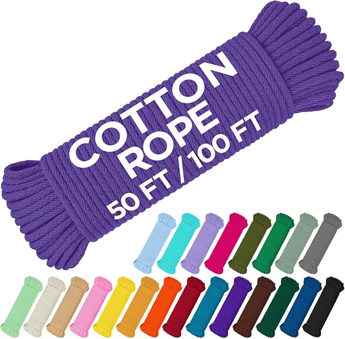 TECEUM Cotton Rope 3/16” – 100 FT – Strong All-Purpose Braided Rope – Natural by TECEUM