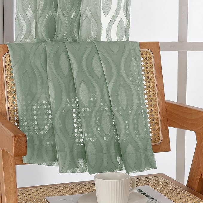 Aiyufeng Sheer Green Curtains 84 Inches Long 2 Panels, Modern Airy Light - Image 9