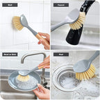 Natural Bamboo Dish Brush Bottle Scrub Brush 4-Piece Set, - Image 5