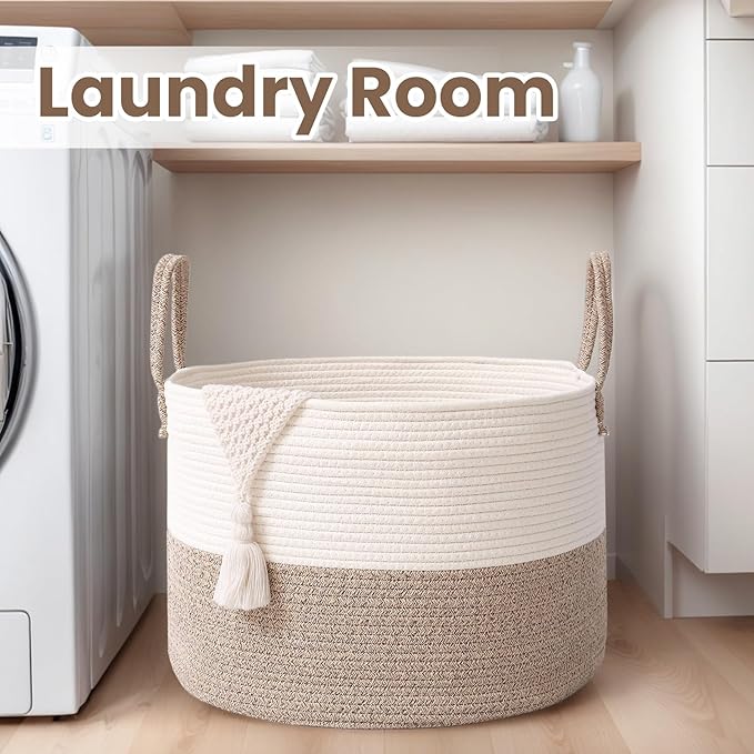 Woven Blanket Basket, 65L Large Rope Storage Bin - Image 7