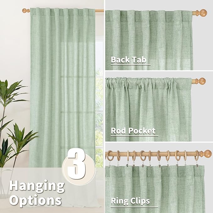 YoungsTex Sage Green Linen Cafe Curtains 36 Inch Length, Short Drapes Light - Image 6