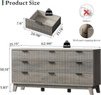 Fluted Dresser with 9 Drawers, Wooden Dresser TV Stand, Wood Closet Clothes - Image 2