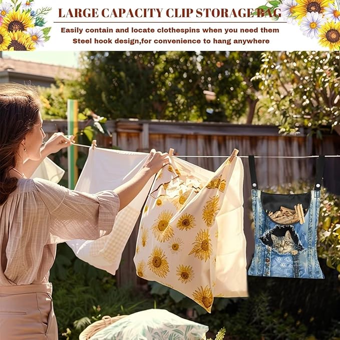 Cat Pin Bag with Hanging Rope, Laundry Hanging Bag, Fits Clothes Lines - Image 6