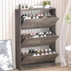 Shoe Cabinet with 3 Flip Drawers, Hidden Wood Shoe Cabinet, Freestanding Shoe by BORNOON