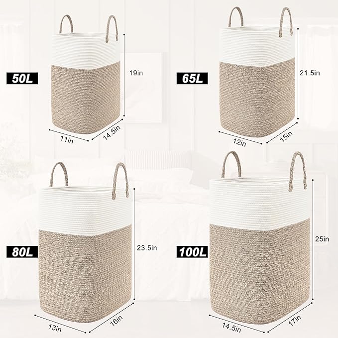 Woven Laundry Basket for Clothes, 50L Large Rectangle Laundry Hampers - Image 9