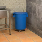 32 Gallon Blue Round Commercial Trash Can - Image 4