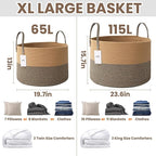 Woven Blanket Basket, 65L Large Rope Storage Bin - Image 2