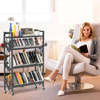 Book Carts 4 Tier 46.5x35.4x9.84 in Rolling Book Cart Large Capacity Bookshelf - Image 7