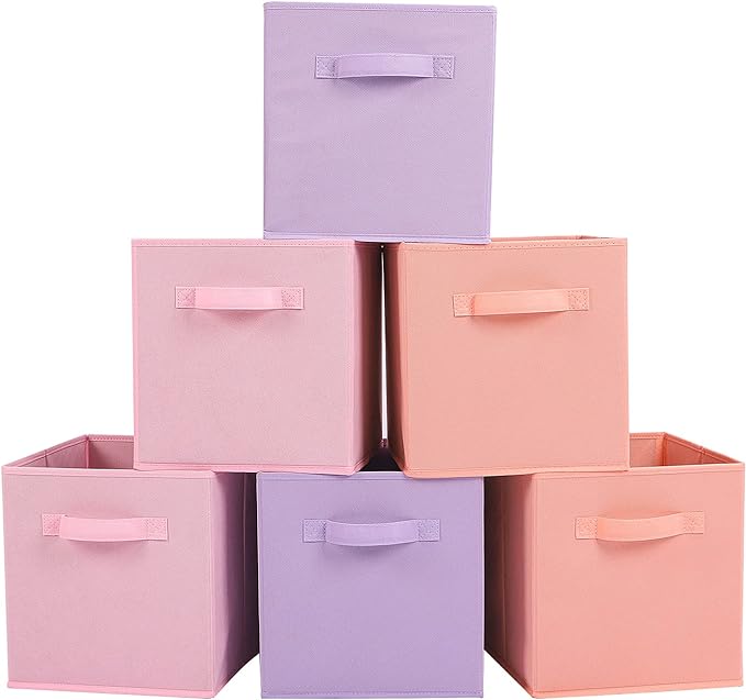 Stero 13x13x13 Inch Fabric Storage Bins 6 Pack Fun Colored Durable Storage Cubes by Stero