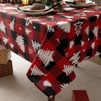 Gingham Xmas Tablecloth Fabric by Essifunia